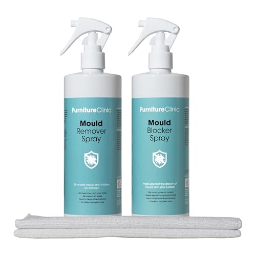 Furniture Clinic Kit de eliminación y prevención de moho - Spray removedor de moho para limpiar paredes de baño, azulejos de ducha, techos - Con spray antimoho para eliminar esporas de moho y prevenir