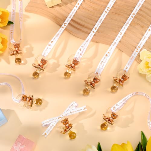 Image of Coume 60 Pcs Baby Shower Pacifiers Necklace Cute Bear Bottle Acrylic Pacifiers Necklaces for Baby Shower Games Guests Gender Reveal Party Favors Prize Decorations DIY (White,Brown,Elegant)