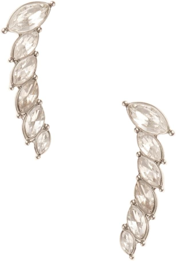 8 Other Reasons Wicked Oz Ear Crawler Earrings | Clear Crystal Ear Climber Set | Silver Tone Statement Ear Crawlers with Marquise Gemstones | Elegant Nickel-Free Fashion Jewelry for Women