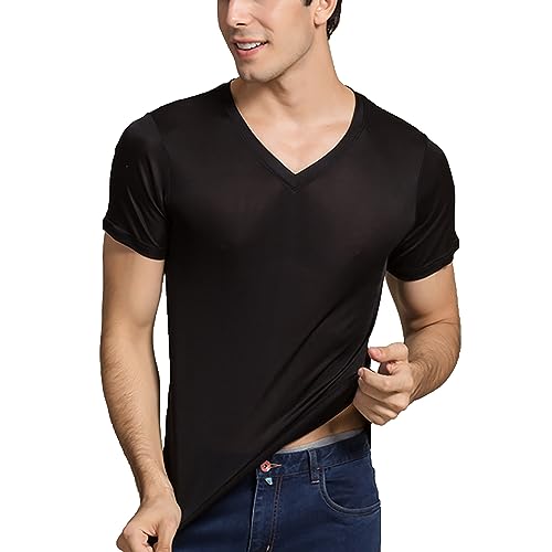 Men's Silk Shirt Soft Breathable Sport T-Shirt Underwear Slim Short/Long Sleeve Tops