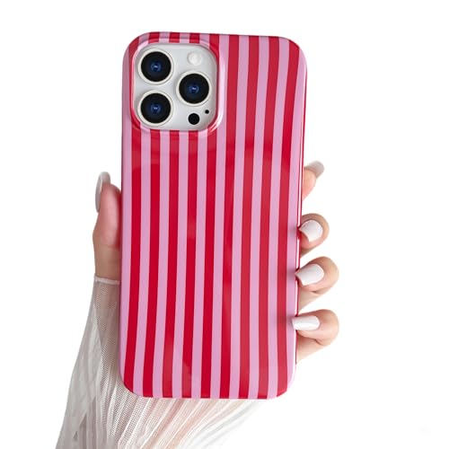 SmoBea Kompatibel mit iPhone 14 Pro Hülle Süßes Striped Handyhülle Weiches TPU Schlanke Stoßfeste Telefonabdeckung für Frauen und Mädchen Schön und Stilvoll Rot