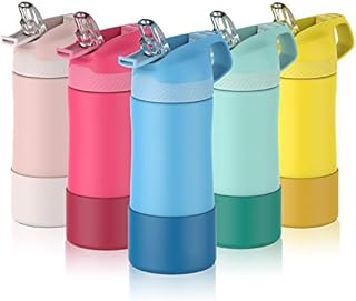 FEIJIAN Kids Water Bottle 400ML with Straw Lid, Stainless Steel Water Bottle BPA-Free, Double Wall Vacuum Insulated Leak Proof, Reusable Metal Water Bottle, 12 Hours Hot & 24 Hours Cold