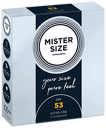 Mister Size - Pura Sensación: Paquete de 3 Preservativos Ultrasensibles (Preservativos Finos con Lubricante Sexual) de Látex Natural y Talla Individualizada - Talla: 53mm