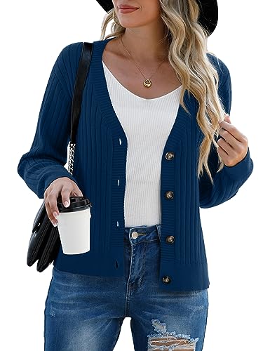 Image of Women's Long Sleeve Cardigan Sweaters Casual V Neck Soft Knit Jacket Button Down Cardigan for Women Winter Fall