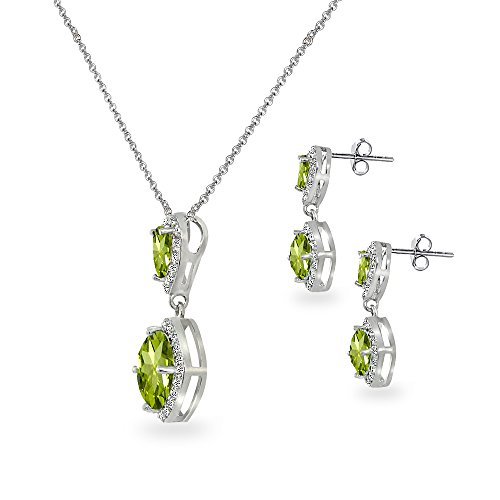 B. Brilliant Sterling Silver Peridot & White Topaz Drop Dangle Earrings & Necklace Jewelry Set For Women Bridesmaids #TOP3