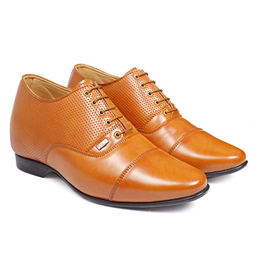 Image of BXXY 9 cm (3.5 Inch) Height Increasing Casual Shoe Oxford Lace-Up Semi Brogue l Patent Faux Leather Shoes