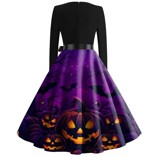 OIOLOYJM Sexy Plus Size Halloween Costumes Woman 2025 Long Sleeve V Neck Printed Gothic Retro Formal Party Dresses for Women