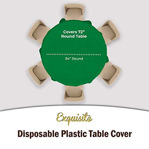 Exquisite 12-Pack Premium Plastic Tablecloth 84In. Round Table Cover - Emerald Green #TOP3