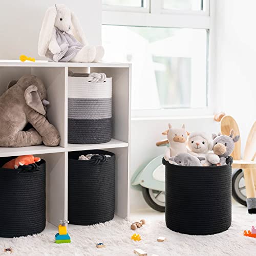 Goodpick 3 Pack Cube Woven Rope Storage Bins For Closet And Shelf Organization, Black Decorative Round Baskets For Toys, Towels, Socks, Clothes, 11 X 11 Inches #TOP1