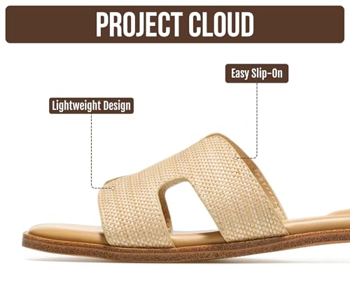 Image of Project Cloud 100% Genuine Leather Sandals for Women 2026 - Fashion Flat Womens Sandals with Memory Foam Insole Slides Sandals Women Footwear - Mules Women's Sandals (Jannel)