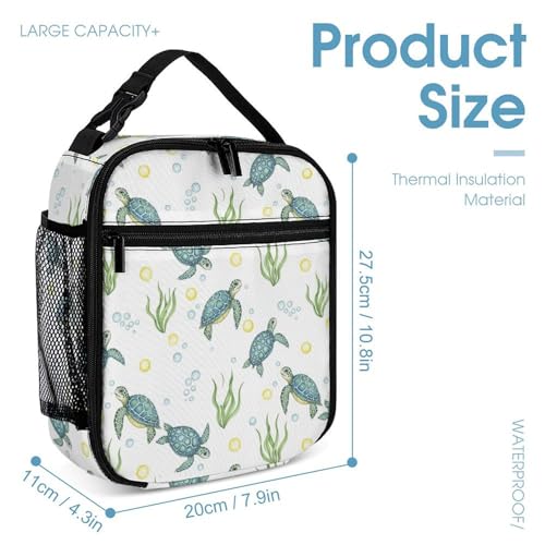 Backpack with Lunch Box & Cosmetic Bag Set Watercolor Sea Turtles Bookbag Daypack Set Backpack with Lunch Bag Storage Bags4