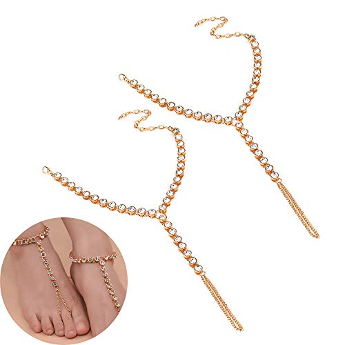 Preisvergleich Produktbild Daimay 1 Paar Strand Barfuß Sandalen Böhmische Perle Fußkettchen Kristall Knöchelkette Zehenring Armbänder Fußschmuck Kette Böhmen Fußkettchen Strass Fuss-Schmuck - Gold