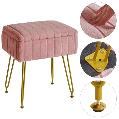 Miniatura 8 de Ibuyke Taburete De Terciopelo, Con Espacio De Almacenamiento, Taburete Otomano, Mesa Lateral Pequeña, Con 4 Piernas Metálicas, Pies Antideslizantes, Maquillaje, Dormitorio, Rosa