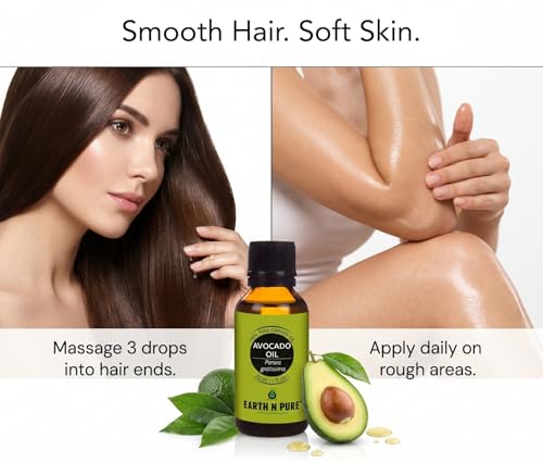 Image of Earth N Pure Avocado Oil | 100% Pure & Natural | Cold Pressed | Deep Moisturizing Carrier Oil for Hair, Face, Beard, Body & Scalp | Vegan & Cruelty-Free | 15ml
