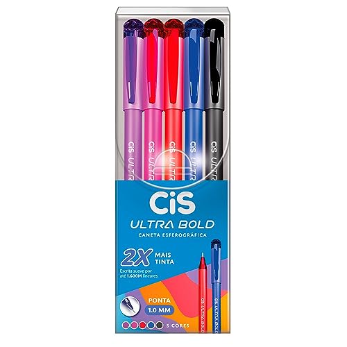 CIS Caneta Esferográfica Ultra Bold Ponta 1.0 mm, Estojo com 5 unidades