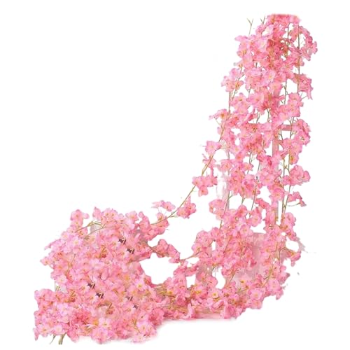 yakermur - Ramas de flores de cerezo artificiales, flores de cerezo falsas colgantes en viña, decoración de guirnalda vegetal falsa para jardín, habitación, boda, fiesta, eventos