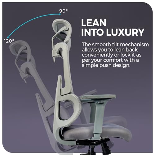 Image of CELLBELL Paris High Back Ergonomic Mesh Office Chair with Adjustable Headrest Armrests Lumbar Support Seat Slider Depth Height Adjustable 3D Arms Chrome Base 60mm Wheels 120kg Capacity (Grey)