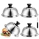 Ticeed 4 Set Burgercover Edelstahl Burgerhauben Burgerglocken Burger Cloche Glocke Set Abdeckhaube mit 3 Handhaben Schmelzglocke Burger Cover für Cheeseburger Barbecue Steak (16x10 cm)