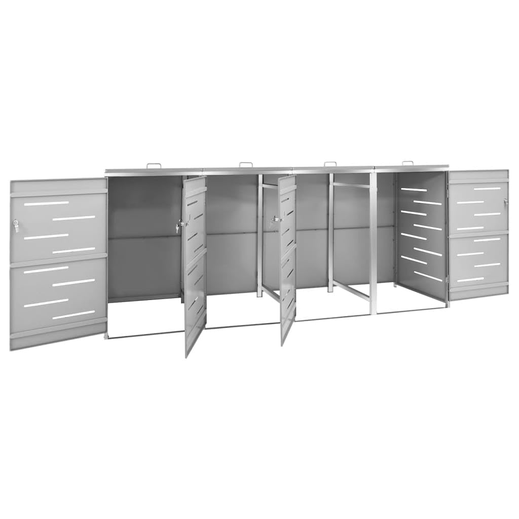 Pojemnik na śmieci ze stali nierdzewnej i ocynkowanej blachy stalowej na 4 tony, 276,5 x 77,5 x 115,5 cm, z pokrywą i sprężynami, zamykany, do ogrodu, na podwórko, taras, odporny na