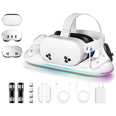 Head Strap with Battery&Charging Dock Compatible with Meta Quest 2, Charging Stand for Controller-2 Rechargeable Batteries, 10000mAh Battery Pack Extend 8H Playtime