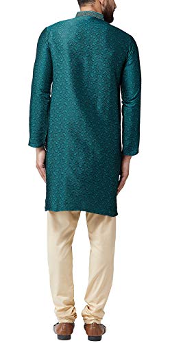 Image of SOJANYA (Since 1958 Mens Maroon Jacquard Silk Kurta and Black Churidaar Pyjama Set