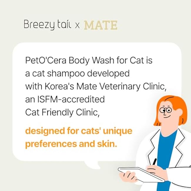 Breezytail PetO¡¯Cera All-in-One Cat Shampoo and Conditioner | Hypoallergenic Cat Skin & Coat Care | Itch Relief, Moisturizing & Rejuvenating | Veterinarian Approved and Formulated (10.1oz, 300ml)-1H80xZ2B