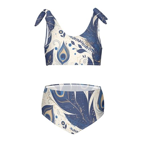 KLL Peacock Feather Pattern Girls' 2 Piece Bikini Sets Quick-Dry Beach Bathing Suit Bathing Suit