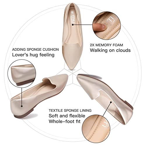Image of MUSSHOE Flats for Women Pointed Toe-Comfortable Business Casual Work Shoes, Dressy Suede Slip On with Memory Foam for Office, Teacher & Standing All Day