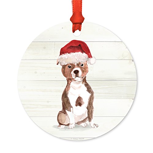 Andaz Press Animal Pet Dog Metal Christmas Ornament, Staffordshire Bull Terrier With Santa Hat, 1-Pack, Includes Ribbon And Gift Bag #TOP14