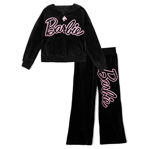 Barbie Toddler Girls Velour Drop Shoulder Zip Up Hoodie and