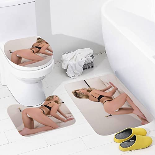 3 Teilig Badematte Set Sexy Schönheit 63 3D Badematten Set rutschfest, Badezimmerteppich,U-förmiger WC-Vorleger,WC…