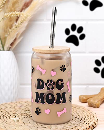 Dog Mom Gifts Beer Glass Can For Women 16Oz Dog Paw Iced Coffee Cup With Bamboo Lid And Metal Straw For Dog Pets Lover Smoothie Wine Coffee Tumbler Cold Drinking Glass Birthday Gift Her Spring Summer #TOP7