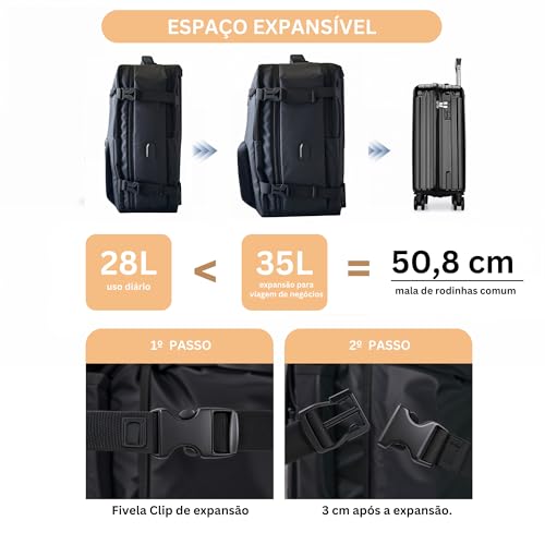 Mochila De Viagem - Expansiva, USB Para Carregamento, Aprovada Companhia Aereas, 45 litros, Espaço N