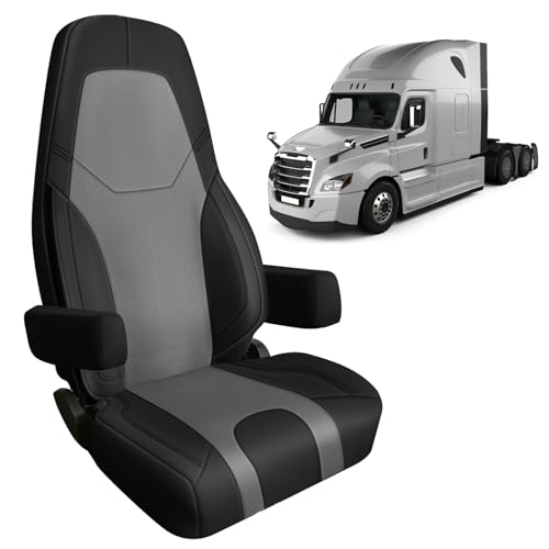 SAPUBK Custom-Fit Front Seat Covers with Back Pocket Replace for 2014-2026 Freightliner Cascadia 33 High Back Premium Leather with Composite Soft Foam Lining Seat Cover