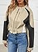 Tankaneo Womens Faux Leather Bomber Jackets Cropped Zip Up Color Block Fall Casual Moto Biker Coats