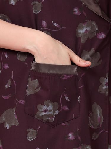 Image of 9shines Label Stylish Cotton Nighty Robe for Women | Front Open Floral Housecoat | Wrap Nighty with Pocket | Adjustable Waist Tie | Plus Size housecoat (HC-2026)