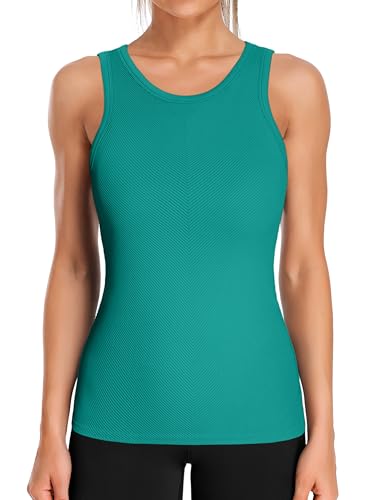 Image of ATTRACO Ribflex Workout Tank Tops for Women Seamless Full Length Gym Tops Athletic Yoga Top Built in Bra