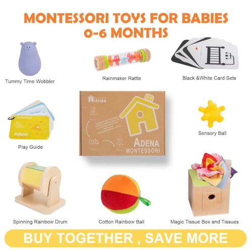 Image of Adena Montessori 8 in 1 Sensory Play Kit 0-6 Months Baby | Made for newborns to build motor skills & hand-eye coordination, it brings diverse sensory play with smooth wooden toys.