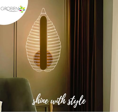 Image of Groeien Pack of 2 | Leaf Glow Modern LED Wall Lamp | Golden Decorative Wall Light for Living Room, Bedroom & Hall | Artistic Leaf Design Wall Fixture for Home Decor(VeinLeaf Glow, 2)