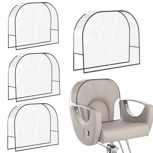 4Pcs Salon Chair Cover, Clear Round Barber Salon Chair Back Covers, Vinyl Chair Covers Protectors for Most Salon Chairs, Prevents Upholstery from Stains, Wear, and Damage to Salon Spa Chairs, Black