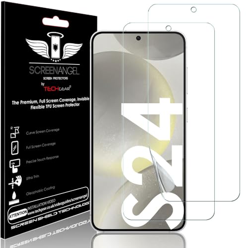 TECHGEAR Screen Protector (2 Pack) for Samsung Galaxy S24 5G [Screen Angel Edition] [In-Display Fingerprint] [Case Friendly] [Easy Fit] [Bubble Free] [FULL Screen Coverage] HD Clear Flexible TPU Film