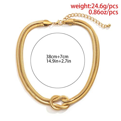 Chunky Double Layer Snake Chain Choker Necklaces for Women, Statement Twisted Knot Bow Long Link Chain Lariat Necklace Thick Punk Hip Hop Jewelry Gifts2