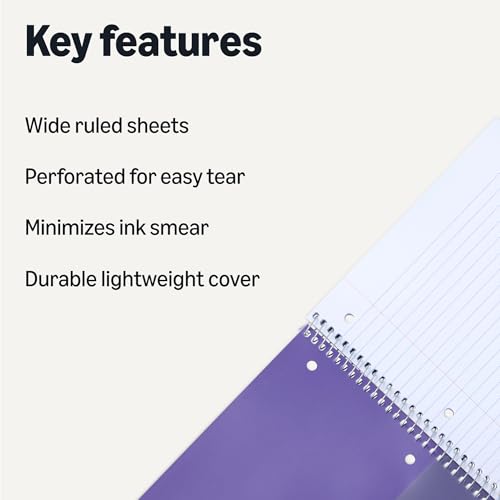 Image of Amazon Basics Wide-Ruled Spiral Notebooks with Poly Cover, 8 inch x 10.5 inch, 100 Sheets, Radiant Orchid, 3-Pack