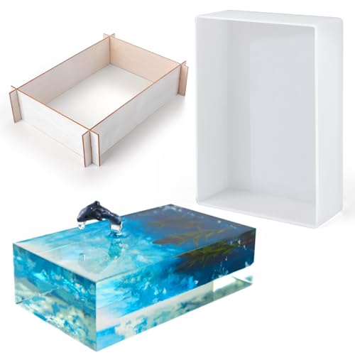 Waitamo Molde Silicona Resina Epoxi Rectángulo Grande, Molde de Silicona Resina Rectangular con Soporte Moldes de Fundición Resina Para Conservación de Flores Soporte para Libros (7.5x5.2x1.9in)