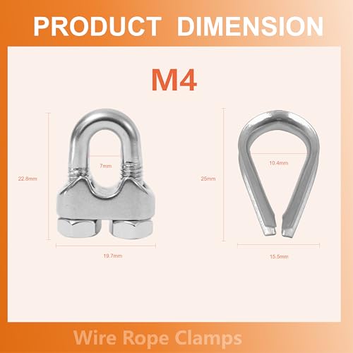 Lyrlidr LY01 8Pcs M4 Wire Rope Clamps Cable Clamps 4Pcs 5/32"Wire Rope Thimble U Bolt Saddle Fastener 304 Stainless Steel Cable Clamps thumb #1