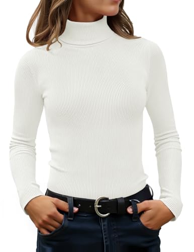 ZESICA Women's Turtleneck Long Sleeve Shirts 2025 Fall Trendy Tops Slim Fitted Ribbed Knit Basic Casual Sweater