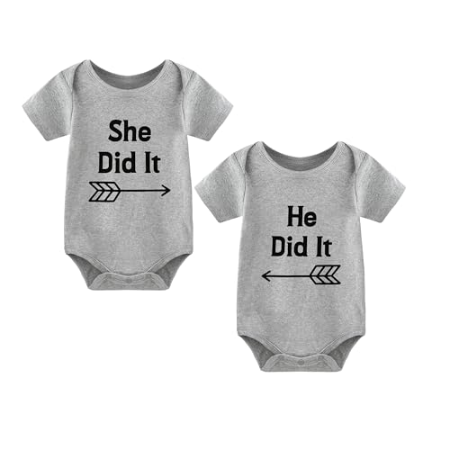 Image of babytwinssuit Baby Twins Bodysuit She/He Did It Newborn Baby Clothes Cute Outfits Toddler Boy Girl Romper Set(grey 9m)