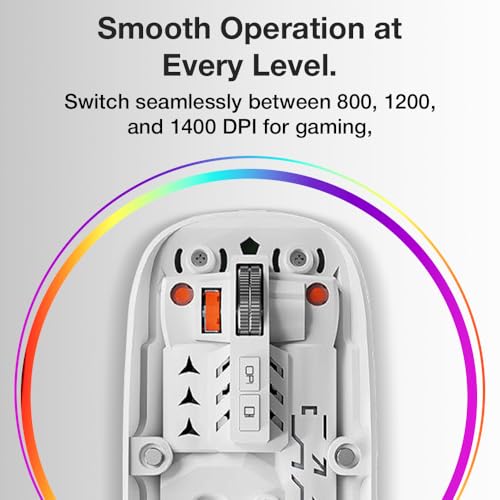 Image of Glassology Transparent 2.4GHz Wireless + Bluetooth Mouse, Multi-Device Dual Mode Slim Rechargeable Silent Click Buttons Wireless BT Mouse, Adjustable DPI 800-1200-1600 (White)