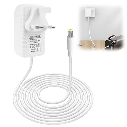 15W Power Supply Charger for Echo Dot 3rd 4th 5th Gen, 12V 1.25A 4.0 * 1.7mm Power Adapter Replacement for Kids Edition Show 5 1st 2nd Gen Echo Dot with Clock Dot Spot Pop Fire TV 2M Charging Cord