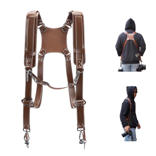 Sangle d'appareil photo en cuir véritable double et réglable pour photographes